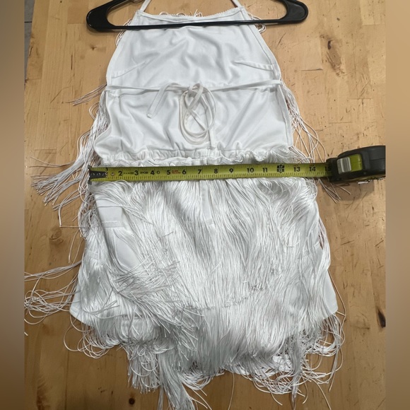 Western/boho vibes white fringe halter strap romper, size small, open back - Picture 11 of 12